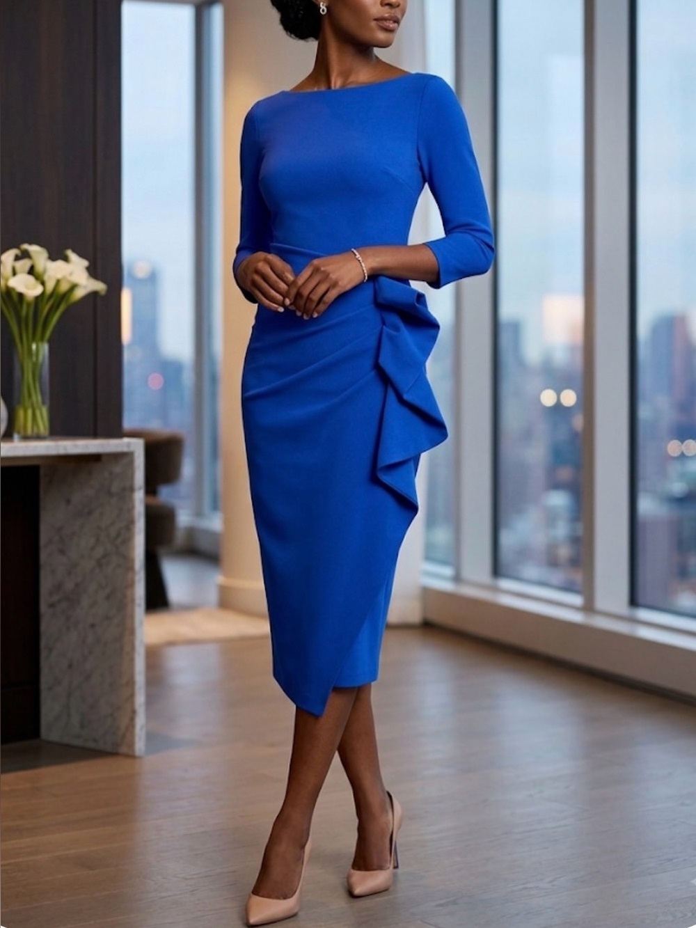 Chiara Boni La Petite Robe royal blue dress dry cleaned/ ready to wear size 6